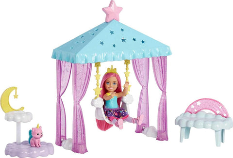 Mattel Barbie Dreamtopia Chelsea Small Doll and Accessories, Playset with Gazebo Swing