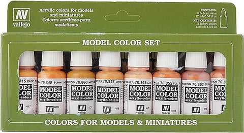 Vallejo Paint Set, AV Vallejo - Face Skin Colours Acrylic Paint Set - Assorted Colours (Pack of 8), Brown - 17ml (Pack of 8)
