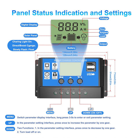 Solar Charge Controller, Topcloud 30A Solar Panel Controller 12V/24V PWM Auto Parameter Adjustable LCD Display Solar Panel Battery Regulator with Dual USB Port | Clearance