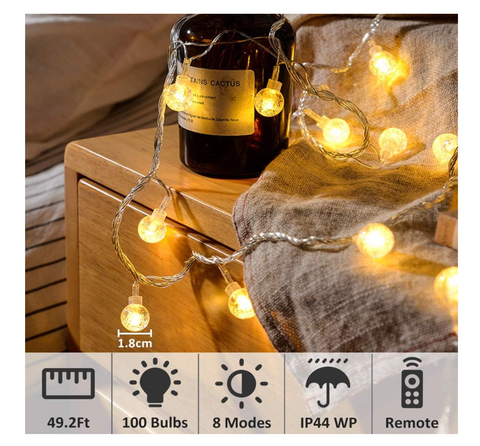 Fairy Lights, 15M/49ft 100 LED Globe String Lights with Remote - USB or Battery Powered | Clearance