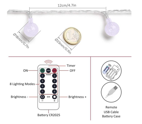 Fairy Lights, 15M/49ft 100 LED Globe String Lights with Remote - USB or Battery Powered | Clearance