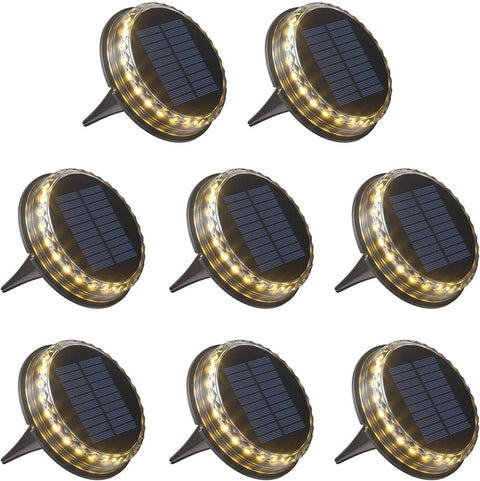 Decdeal Solar Ground Lights LED Warm Light Outdoor Solar Disk Lights IP65 8pcs