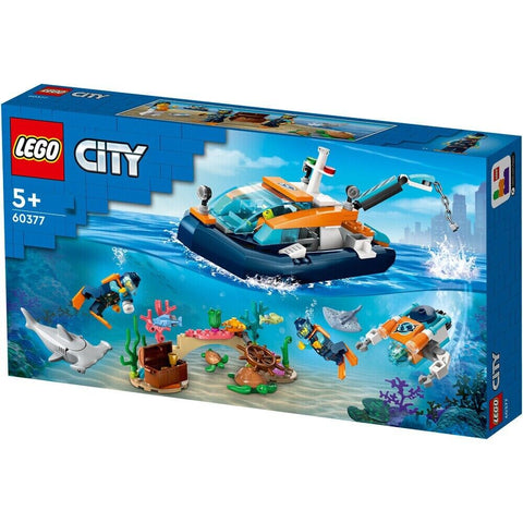 LEGO 60377 City Explorer Diving Boat Toy Mini-Submarine Shark Crab