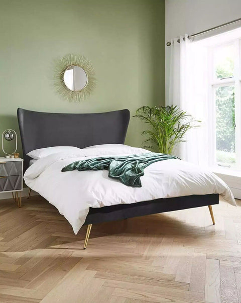 Markle Velvet Bed - Charcoal Frame Only