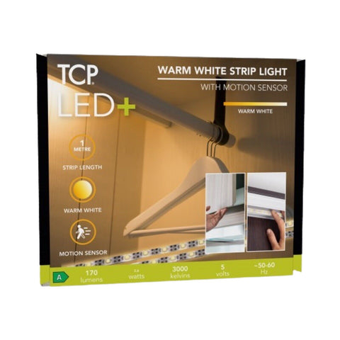 TCP led Plus Strip Light PIR 3000K Battery 1 Metre, Warm White